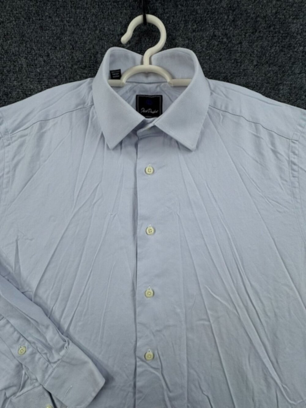David Donahue 16 34/35 Cotton Blue Solid Long Sleeve Office Button Up Men Woven